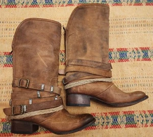 Botas de cuero Freebird Steven Drove para mujer marrón cremallera occidental adornadas talla 7 - Imagen 1 de 12