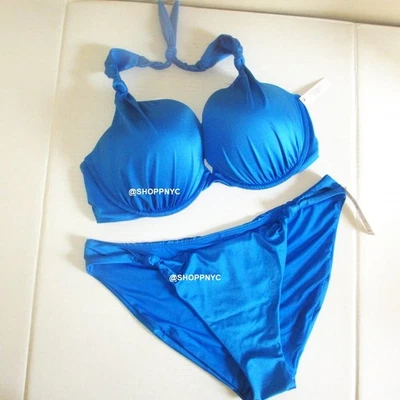 Victoria Secret Natación 40D/XL Conjunto de Bikini Anudado Push-Up Parte Inferior Pierna Alta Azul Foto 1 de 4