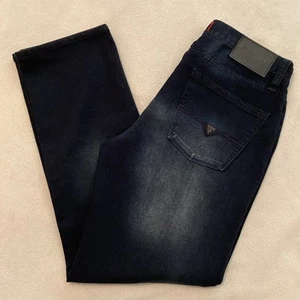 Guess Men's Jeans 32x29.5 Slim Straight Del Mar Fit Dark Wash Navy Blue Whisker - Picture 1 of 12
