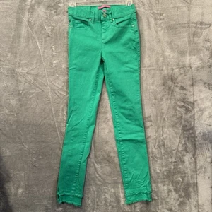 Lilly Pulitzer Kelly Green Skinny Slim Jeans Double Fringe Raw Hem 00 Preppy - Picture 1 of 10