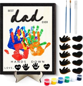 Best Dad Ever Hands Down Accessories Wood Family sign Keepsake DIY Handprint Ar - Picture 1 of 6