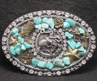 XC23148 VINTAGE 1990s *COWBOY RIDING BUCKING HORSE* WESTERN FASHION BELT BUCKLE - Image 1 of 2