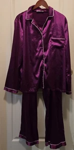  Conjunto de pijama satinado sedoso manga larga con tubo blanco Amanida púrpura talla 2 XL  - Imagen 1 de 6