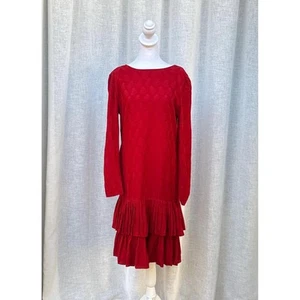 Vestido de seda falda con volantes cintura caída rojo Liz Claiborne - Imagen 1 de 10