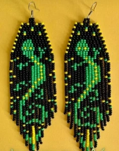 Tribal Earrings Native Large Boho American Seed Beads Handmade Earring - Picture 1 of 3