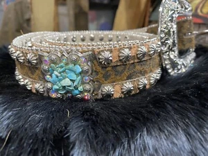 Leopard Print W/Turquoise Bling Belt Size XL - Picture 1 of 5