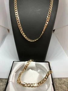 Mens Luxury 18k Gold Filled Solid Curb Belcher Chain Necklace Bracelet Sets 6mm - Picture 1 of 28