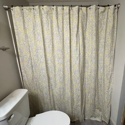 RAYMOND WAITES Cortina de Ducha 100% Algodón Satén Amarillo Gris Patrón Desplazamiento Usado en Excelente Condición Foto 1 de 4
