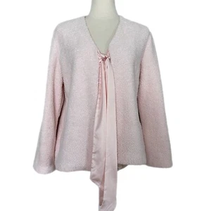 Diamond Tea Pink Sherpa Satin Tie Front Long Sleeve Night Jacket Cover Large - Picture 1 of 5