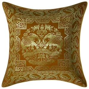 Bohemian Throw Pillow Case 16 x 16 Inch Jacquard Brocade Elephant Cushion Cover - Picture 1 of 3