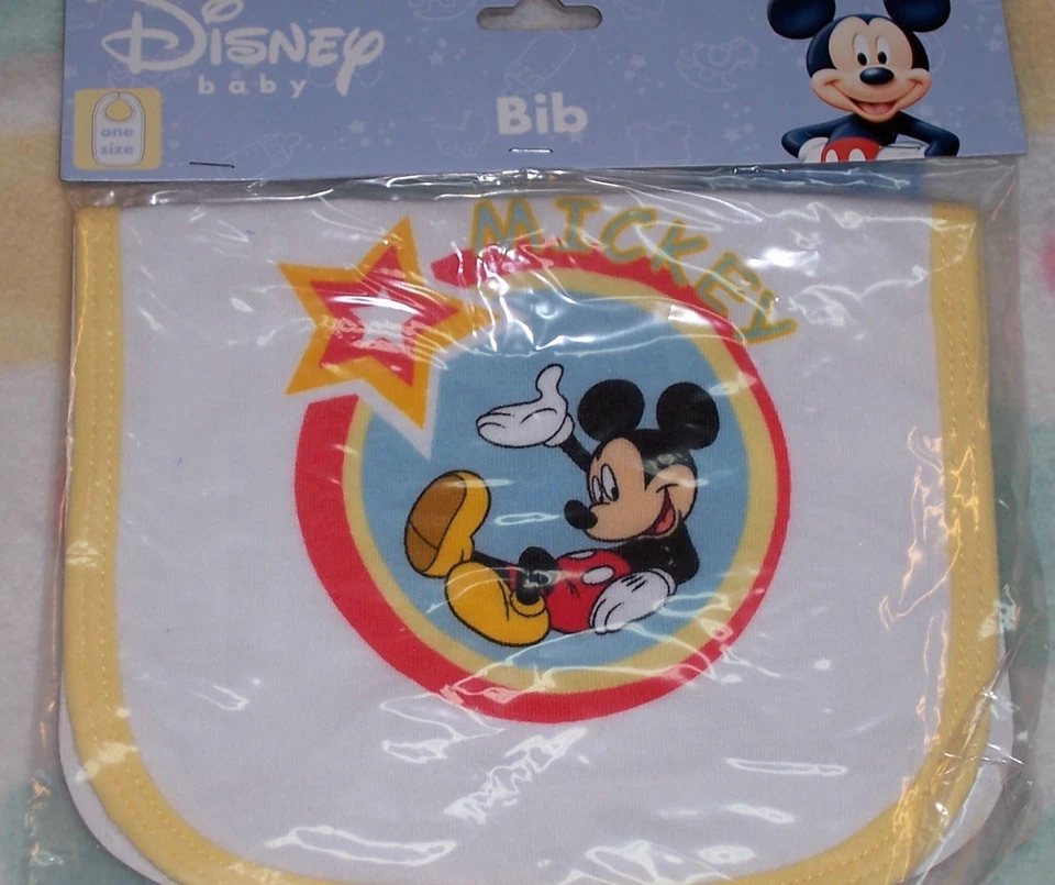 Disney Baby MICKEY INFANT BIB yellow trim NEW~* FREE SHIP*~ Mickey Foto 1 de 1