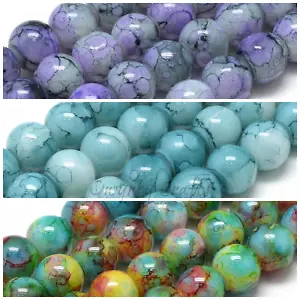 Glass Beads Marble Watermarked Tie Dye Round 6mm x100 8mm x100 10mm x50 - Picture 1 of 23