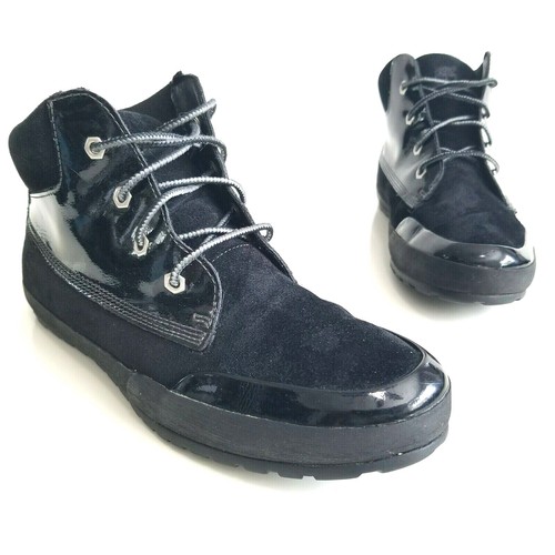 Timberland stivali da trekking neri scamosciati vernice scarpa piatta stringata donna taglia 7
