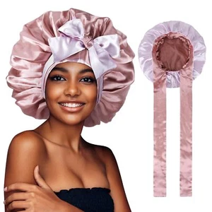 Double-Layer Silk Bonnet for Sleeping Large Hair Wrap with Tie Band Gift - Picture 1 of 9