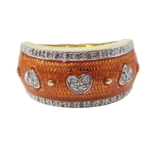 Anillo Oro Amarillo 14K Sólido Italia Esmalte Naranja Diamante Corazón Amor Banda Talla 7.25 - Imagen 1 de 6