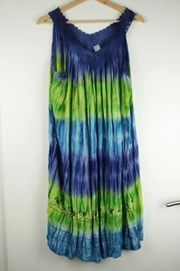 Batik Tie-Dye Ethnokleid Hippie Kleid bis ca 48/50 Blau Grün Türkis NEU - Bild 1 von 6