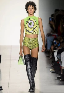 Pantalones Cortos JEREMY SCOTT 38 0 2 Cuero Estampado Serpiente Verde - Imagen 1 de 3
