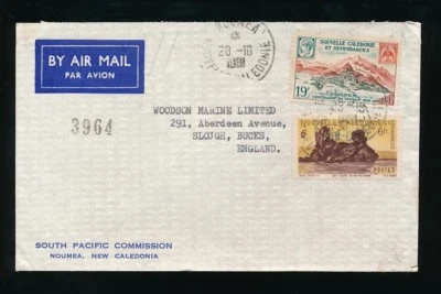 NEW CALEDONIA 1961 AIRMAIL SOUTH PACIFIC COMMISSION ENVELOPE 19F + 6F to GB - Image 1 of 2