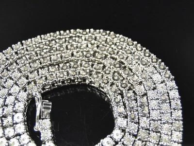 1 Row Men's Necklace in Sterling Silver With Natural Diamonds 34 Inches - Image 1 of 4