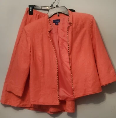 Vintage JH Collectibles Coral Linen  2 Pc Skirt Suit Womens Size 8 *Linen/Rayon* - Image 1 of 4
