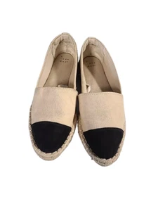 A New Day Size 8.5 Slip On Shoes Espadrille Flats Black Beige Canvas Classic - Picture 1 of 12