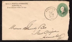 1894 WENTZ & OVERBAUGH HANOVER PA COVER TO SHEELY BROTHERS NEW OXFORD*ENVELOPE - Picture 1 of 2