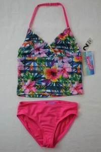 NEW Girls Tankini Set Swimsuit Medium 7 - 8 Floral Plaid Two Piece Bathing Suit - Picture 1 of 2