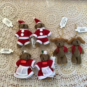 6 adornos de árbol de oso articulado vestido de Navidad Darice vintage peluche 3" casa de campo - Imagen 1 de 9