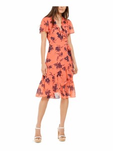 MICHAEL KORS Womens Coral Floral Short Sleeve Knee Length Shift Dress Size: M