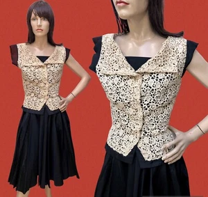 VTG 1940s NEW LOOK Marquise Rhinestone GUIPURE LACE Taffeta CIRLE SKIRT 2Pc SET - Picture 1 of 20