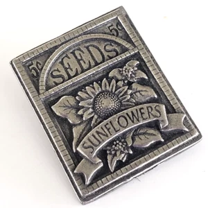 Vintage 2003 Birds & Blooms Seeds Sunflowers Pewter Pin 1-3/16" - Picture 1 of 3