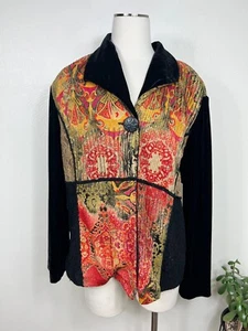 Coldwater Creek Womens Velour Patchwork Lace Paneled Jacket Size XL Artsy Boho - Picture 1 of 14