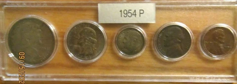 1954 P SILVER 50c 25c 10c US MINT SET 5 Coins In a Plastic NICE Whitman HOLDER 3 Cover
