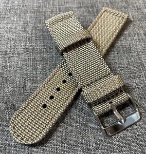 Canvas stitched watch strap / Khaki / 316 Stainless / Quick release / 20/22mm - Picture 1 of 6