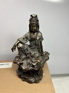 7 Zoll Bronze Wasser und Mond Kuan Yin Buddhismus Statue Figur - Bild 1 von 16