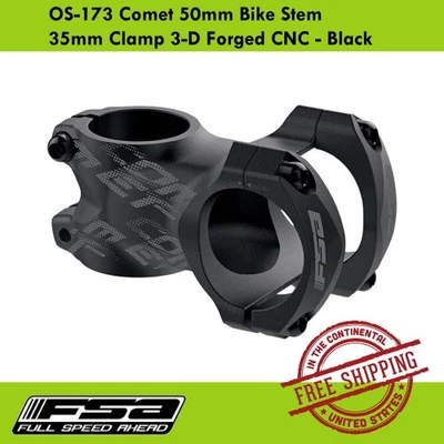 FSA OS-173 Comet 50mm Bike Stem 35mm Clamp 3-D Forged CNC - Black - Image 1 of 4