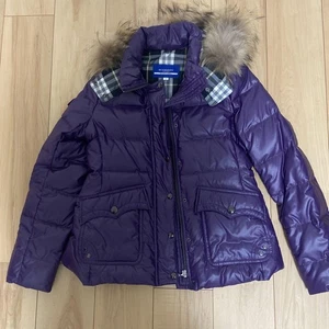 Chaqueta de plumón Burberry etiqueta azul piel de mapache Nova Check capucha extraíble talla 38/M - Imagen 1 de 5