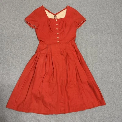 🥨 Vestido Dirndl Alemán Vintage 42 EE. UU. 10 Rojo Lino Folk Cottagecore Trachten 🍄 Foto 1 de 4