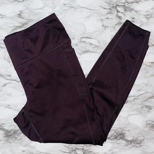 RBX Active Leggings Fleece Lined High Waist Pockets Maroon Women L Outdoor Sport - Foto 1 di 5