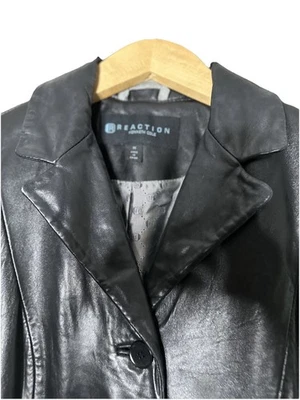 Womans Size Medium 100 Leather Kenneth Cole Reaction black  Black leather coat. - Image 1 of 4