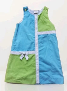 Girls Sz 6X Florence Eiseman Shift Easter Dress Blue Green Bow Fully Lined - Picture 1 of 4