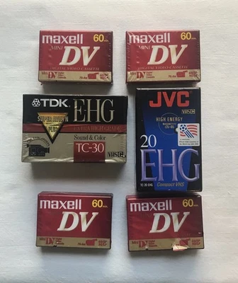 Cinta TDK-EHG VHS-C, JVC 20 EGH VHS Videocámara Cinta, (Cantidad 4) Maxwell Mini Cassette Foto 1 de 4