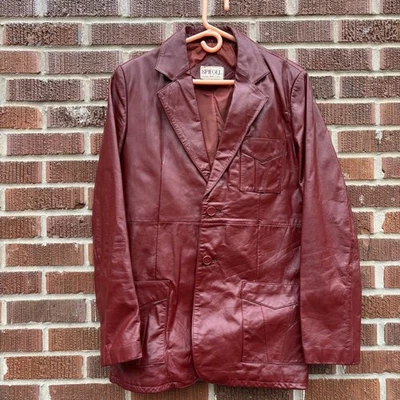 Chaqueta Blazer De Colección Spiegel Para Hombre 42 Alta Sangre de Buey Cuero Borgoña Cuello con Muescas Foto 1 de 4