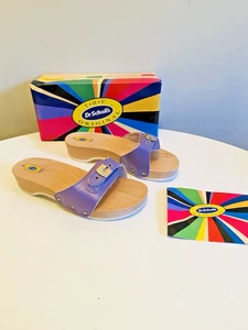 Dr Scholls Women Size 8 Wood Exercise Clog Sandal Purple Leather Slide Shoe New - Picture 1 of 12