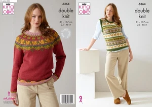 King Cole 6364 Knitting Pattern Double Knit Womens Fairisle Sweater & Tank Top - Picture 1 of 4