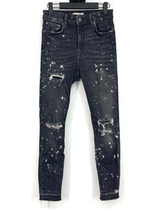 Zara Jeans Womens 6 Black Bleach Splatter Skinny Raw Hem Distressed High Rise - Picture 1 of 10