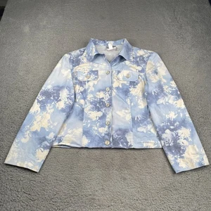 Joseph Ribkoff Short Jacket Women Size 14 Blue Tie Dye Button Up Canvas - Picture 1 of 11