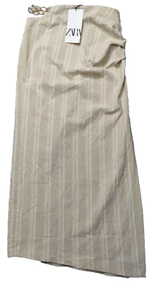 Falda ZARA Mujer Talla XS Lino Rayas Acanalada Corte + Cadena Midi Abertura Nueva Foto 1 de 4