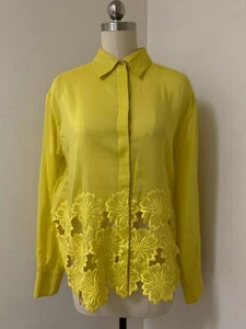 $1,075 Rochas Yellow Shirt Lace COTTON & SILK VOILE SHIRT size 40 - Picture 1 of 12