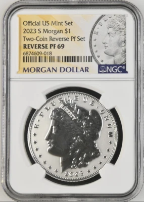 :2023-S SAN FRANCISCO SILVER MORGAN DOLLAR NGC PF 69 UC RP REVERSE PROOF ULT CAM - Image 1 of 2